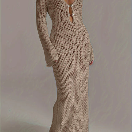 See-Through Deep V Knit Cover-Up – Sexy Backless Beach Dress