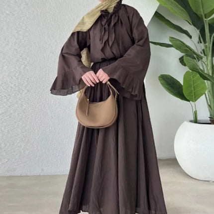 Ruffle Flare Sleeve Set – Lace-Up Shirt & Pleated High-Waist Skirt