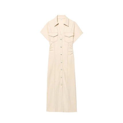 ETJ 2025 Denim Midi Dress – 1975 Retro Slim Fit with Lapel