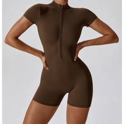 Short Sleeve Zipper Yoga Jumpsuit Romper for Women