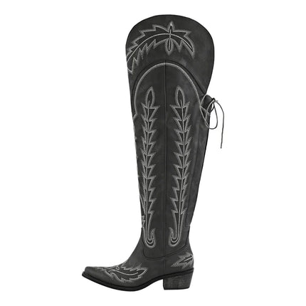 Onlymaker Women’s Red Thigh-High Embroidered Cowboy Boots