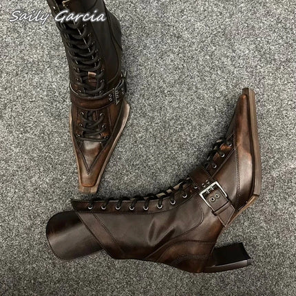 2025 Retro Punk Mid-Heel Platform Cowboy Boots