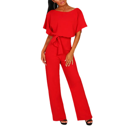 Women’s Elegant Wide-Leg Jumpsuit with Waist Tie