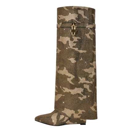 Onlymaker Women’s Rhinestone Knee-High Party Boots