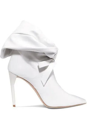 Women’s White Pointed-Toe Lace-Up Ankle Boots