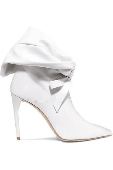 Women’s White Pointed-Toe Lace-Up Ankle Boots