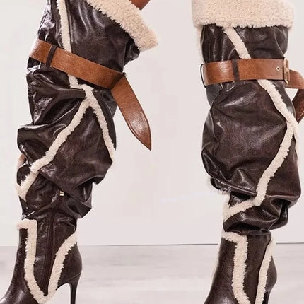 Women’s Patchwork Over-the-Knee Stiletto Boots