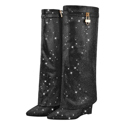 Onlymaker Women’s Rhinestone Knee-High Party Boots
