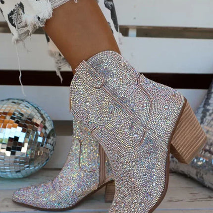 2024 Women’s Glitter High Heel Western Ankle Boots