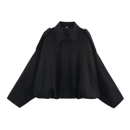ETJ 2025 TRAF Suede Effect Loose Lapel Bomber Jacket