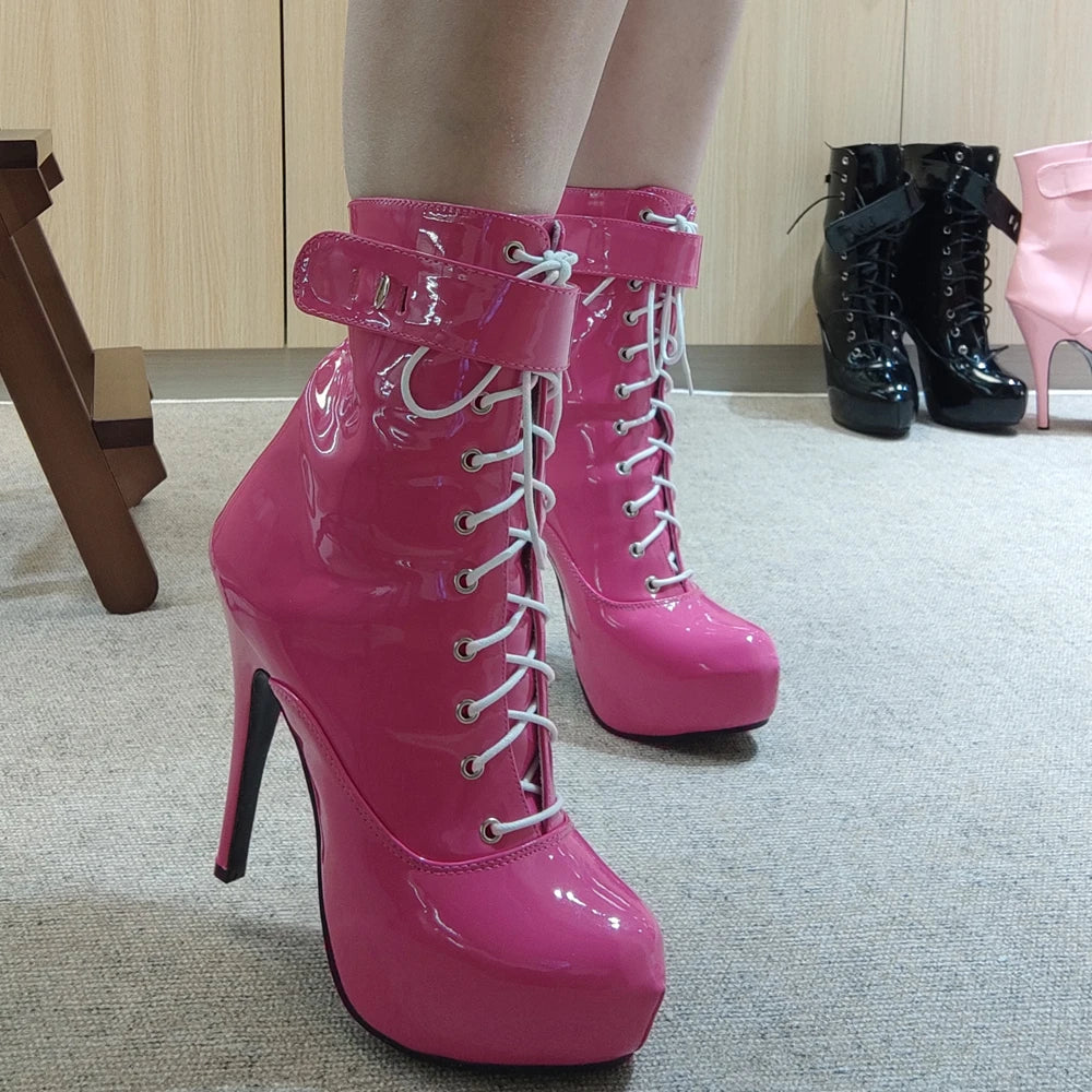 Sexy 15cm Lace-Up Platform Ankle Boots – Unisex Plus Size