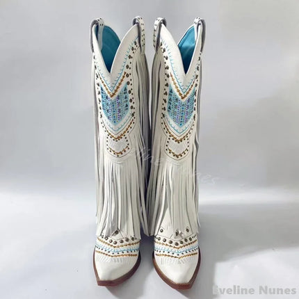 Retro Rhinestone Fringe Cowboy Boots for Women