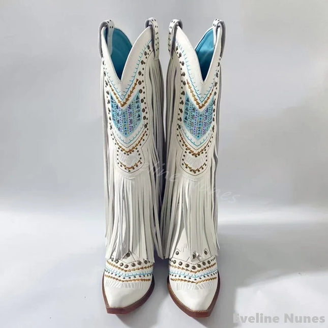 Retro Rhinestone Fringe Cowboy Boots for Women