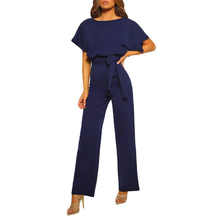 Women’s Elegant Wide-Leg Jumpsuit with Waist Tie