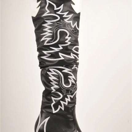 Onlymaker Women’s Wide-Calf Knee-High Embroidered Cowboy Boots