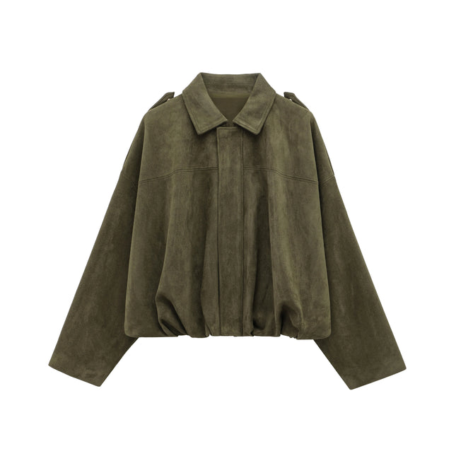 TRAFZA Brown-Green Suede Bomber – Vintage Motorcycle Jacket