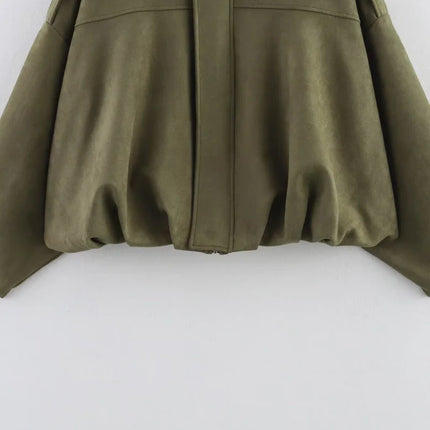 ETJ 2025 TRAF Suede Effect Loose Lapel Bomber Jacket