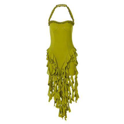 Hugcitar Ruffled Halter Backless Mini – Elegant Spring Dress