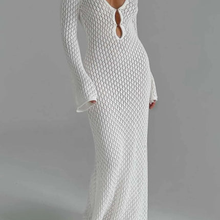 See-Through Deep V Knit Cover-Up – Sexy Backless Beach Dress