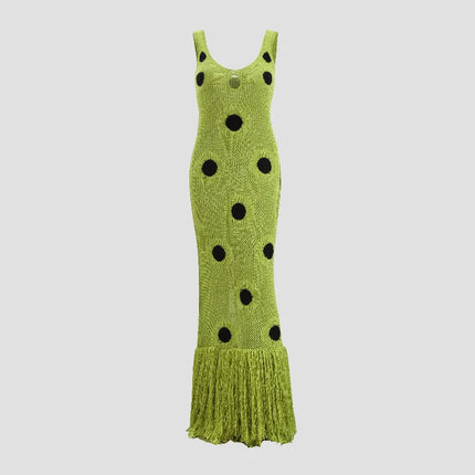Women’s Hollow-Out Knitted Maxi Dress with Tassel Hem