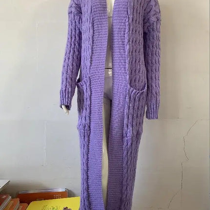 Women’s Yellow Crochet Knit Long Cardigan