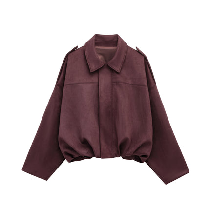 TRAFZA Brown-Green Suede Bomber – Vintage Motorcycle Jacket
