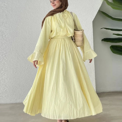 Ruffle Flare Sleeve Set – Lace-Up Shirt & Pleated High-Waist Skirt