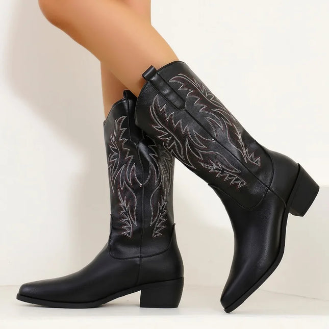 2025 Vintage Chunky Heel Western Cowgirl Boots