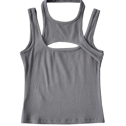 Y2K Hollow-Out Knit Corset Crop – Asymmetrical E-Girl Top