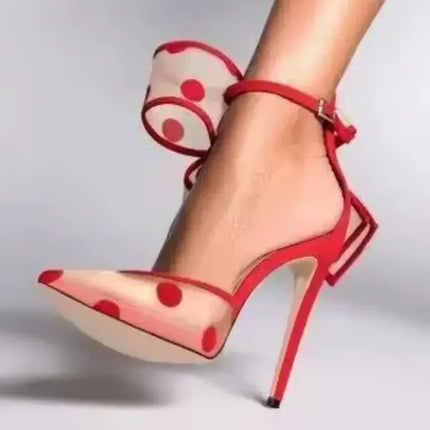 Women’s Red Polka Dot Bow Pointed-Toe Stiletto Heels