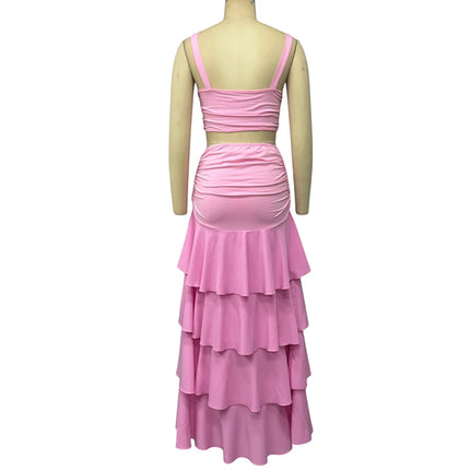 Wefads Elegant 2-Piece Set – Hollow-Out V-Neck Tank & Pleated Skirt