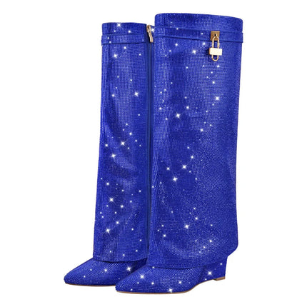 Onlymaker Women’s Rhinestone Knee-High Party Boots