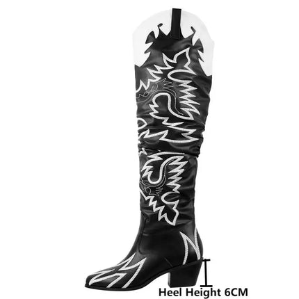 Onlymaker Women’s Wide-Calf Knee-High Embroidered Cowboy Boots
