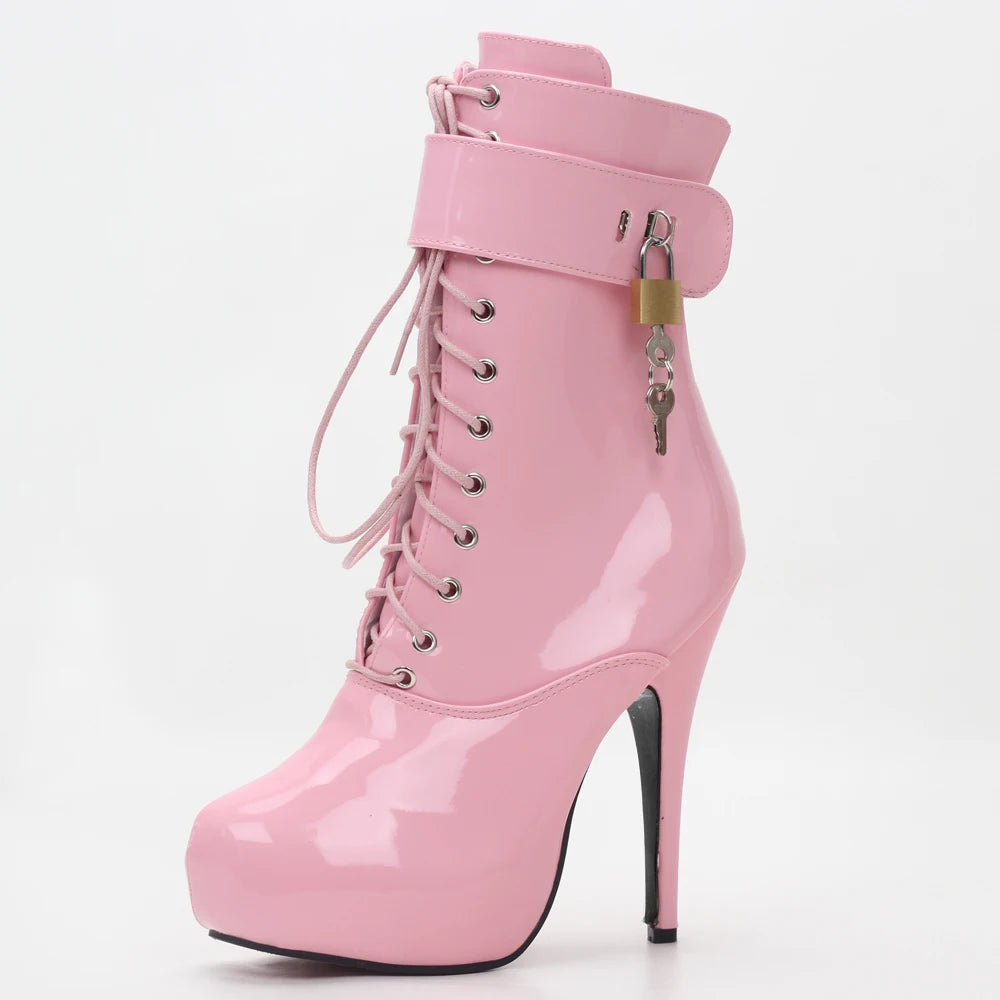 Sexy 15cm Lace-Up Platform Ankle Boots – Unisex Plus Size