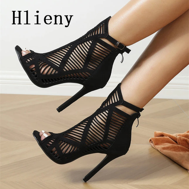 Hlieny 2025 Sexy Open Toe Thin Heel Boots