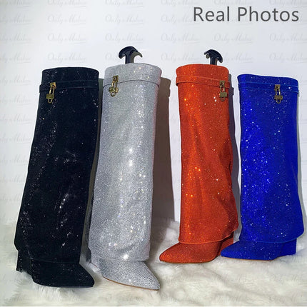 Onlymaker Women’s Rhinestone Knee-High Party Boots