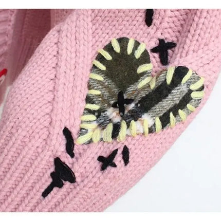 Women’s V-Neck Embroidered Patchwork Knit Cardigan