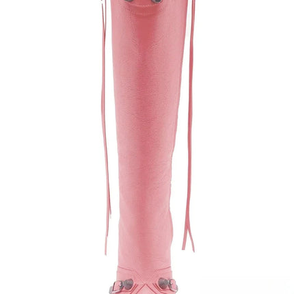 Women’s Pointed Rivet Tassel Knee-High Boots with Side Zip
