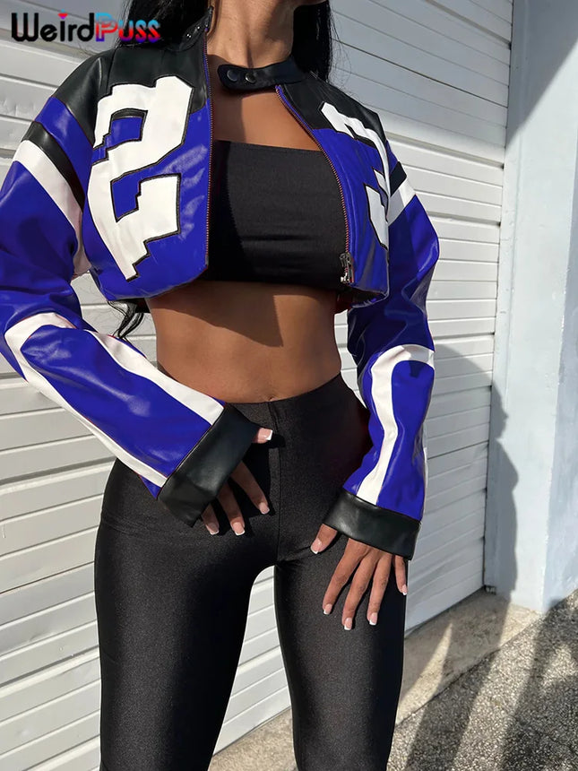 Weird Puss Faux Leather Varsity – Hipster Streetwear Crop Coat