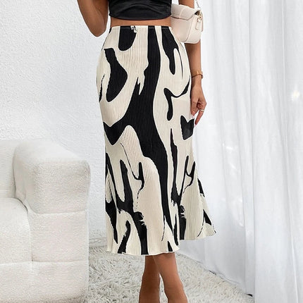 Women’s High-Waist Graphic Print Pleated Midi Skirt