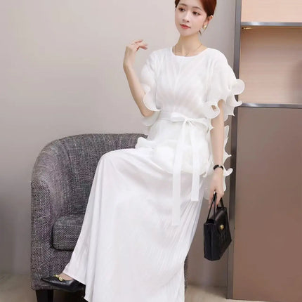 Miyake 3D Floral Pleated Set – Square Neck Top & A-Line Skirt 2025