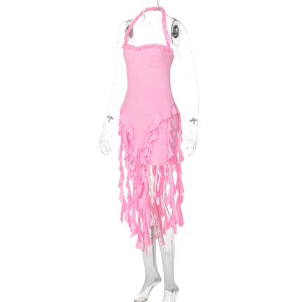 Hugcitar Ruffled Halter Backless Mini – Elegant Spring Dress
