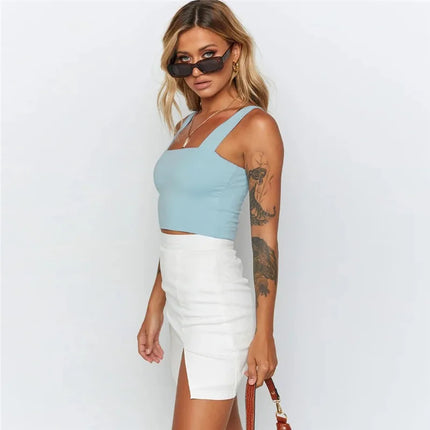 Square Neck Summer Crop – Sexy Backless Casual Tank
