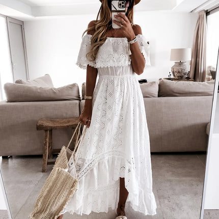 Bohemian Strapless Lace Dress – Off-Shoulder Tassel Summer Maxi