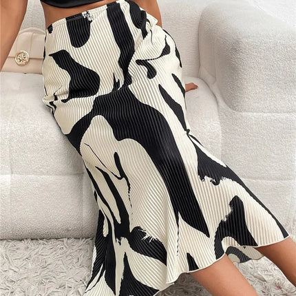 Women’s High-Waist Graphic Print Pleated Midi Skirt