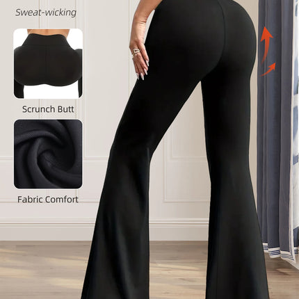Women’s High-Waist Slim Flared Black Pants – Spring/Summer