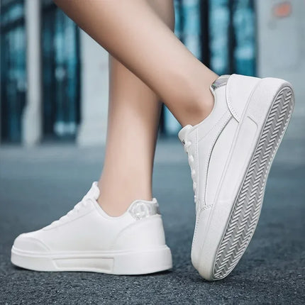 Women’s White Low-Top PU Leather Casual Sneakers