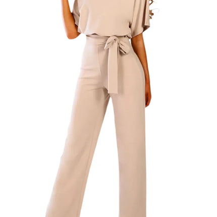 Women’s Elegant Wide-Leg Jumpsuit with Waist Tie