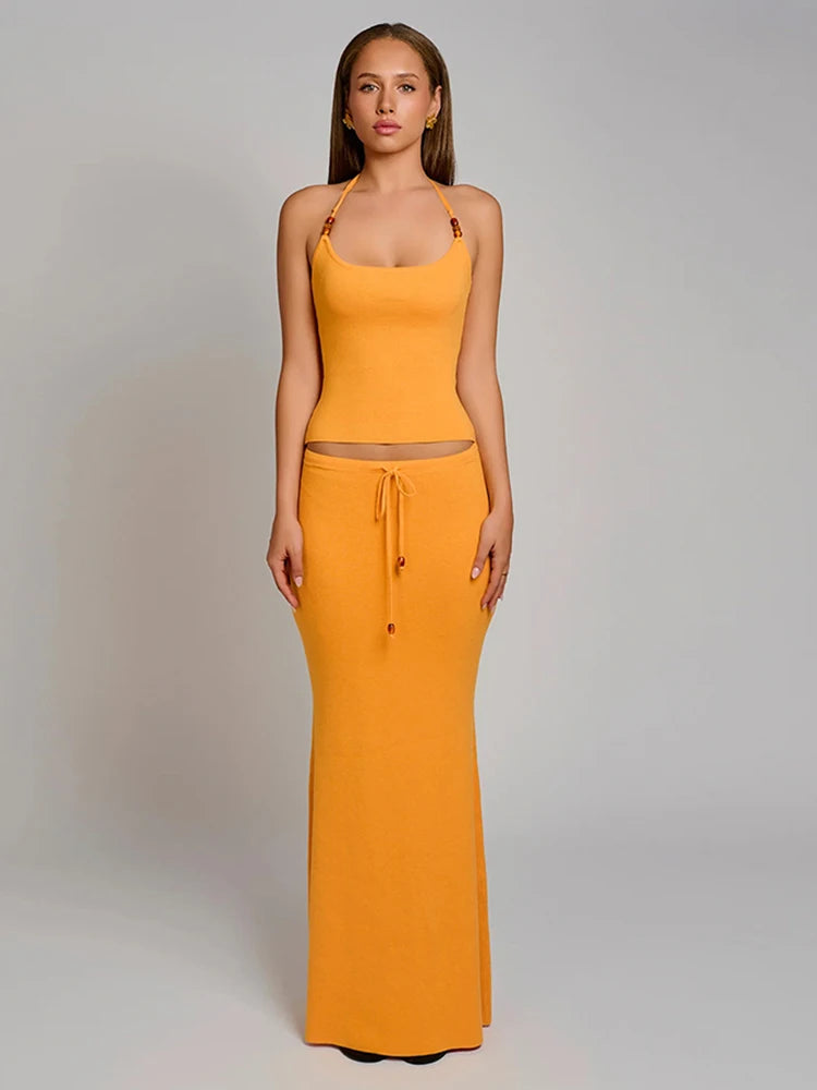 Sisterlinda Bandage Halter Set – Backless Tank & Maxi Skirt Suit