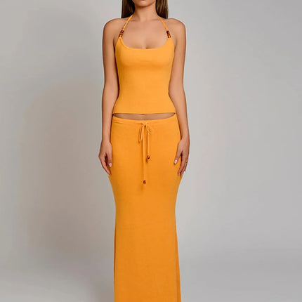 Sisterlinda Bandage Halter Set – Backless Tank & Maxi Skirt Suit